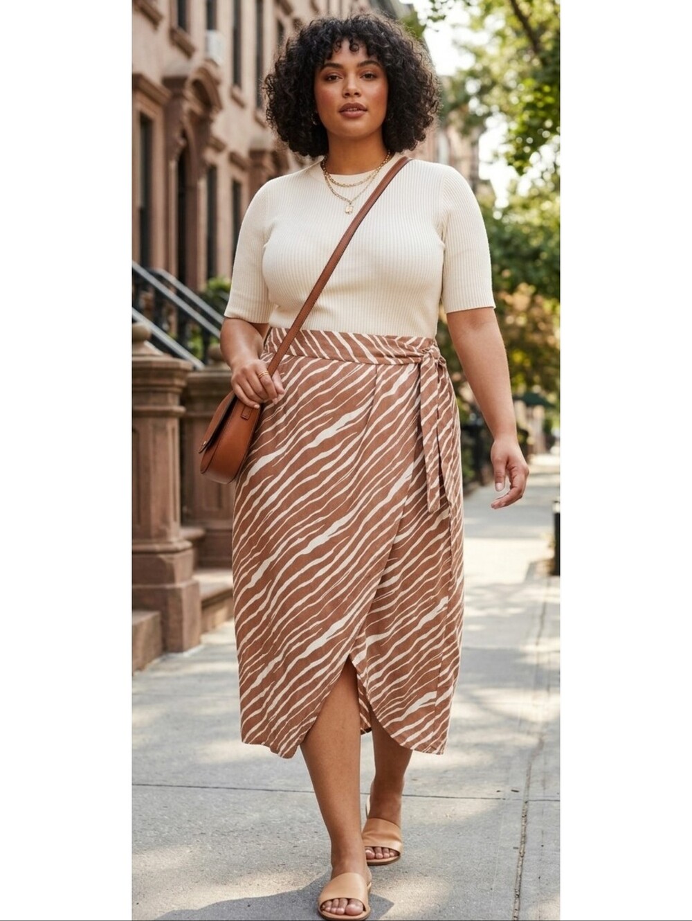 A New Day Wrap Tie front Zebra Print Skirt Tan & Cream Size XXL